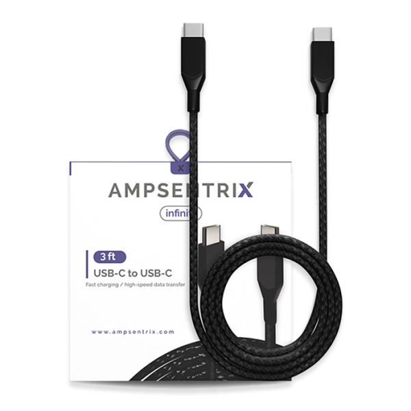 Cable USB (tipo C) a USB tipo C de un metro (AmpSentrix) (Infinity) (Negro)