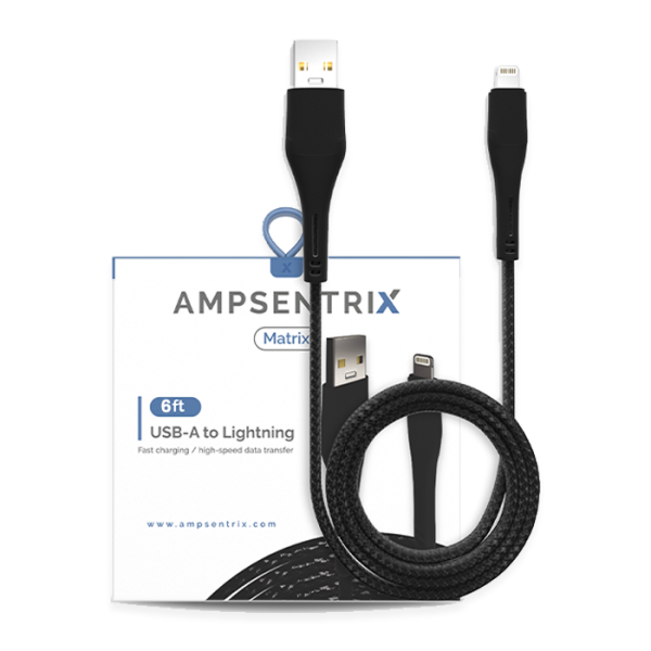 Cable USB (tipo A) a lightning de dos metros (AmpSentrix) (Infinity) (Negro)