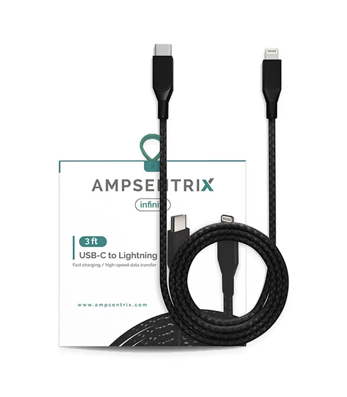 Cable USB (tipo C) a Lightning de un metro (AmpSentrix) (Infinity) (Negro)(2) Cable USB (tipo C) a Lightning de un metro (AmpSentrix) (Infinity) (Negro) - Imagen 1