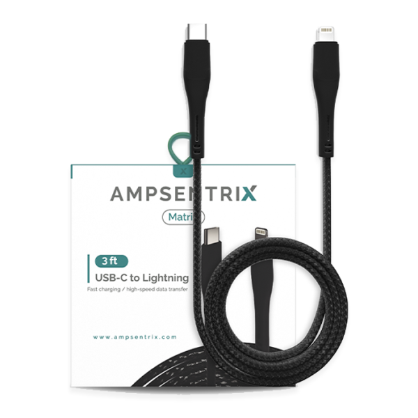 Cable USB (tipo C) a Lightning de un metro (AmpSentrix) (Matrix) (Negro)