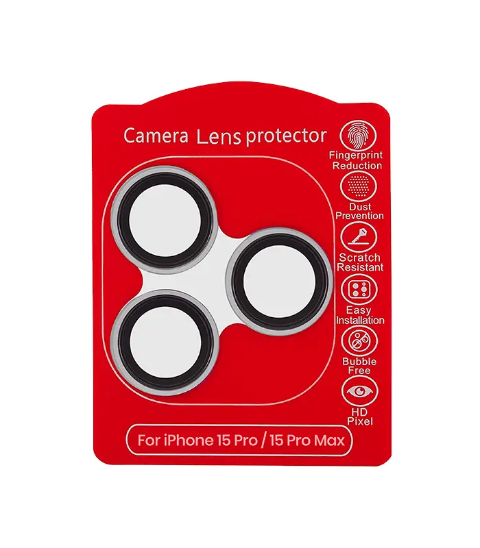 Protector de Lente de Cámara para iPhone 15 Pro _ 15 Pro Max (Plateado) (Claro)(4) (Plateado)-(Clear) iPhone 15 Pro / 15 Pro Max-Protector de Lente de Cámara - Imagen 1