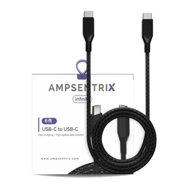 Cable USB (tipo C) a USB Tipo C de dos metros (AmpSentrix) (Infinity) (Negro)