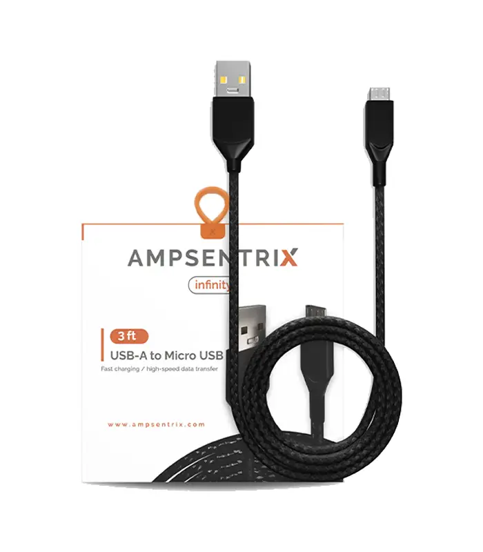 micro Cable USB (Tipo A) a USB V9 (Micro) de un metro (AmpSentrix) (Infinity) (Negro) - Imagen 1