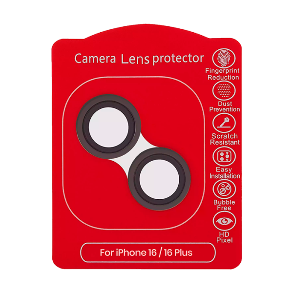 (Negro)-(Claro) iPhone 16 / 16 Plus-Protector de Lente de Camara