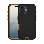 iPhone 16 – Funda resistente (NEGRO Y NARANJA)