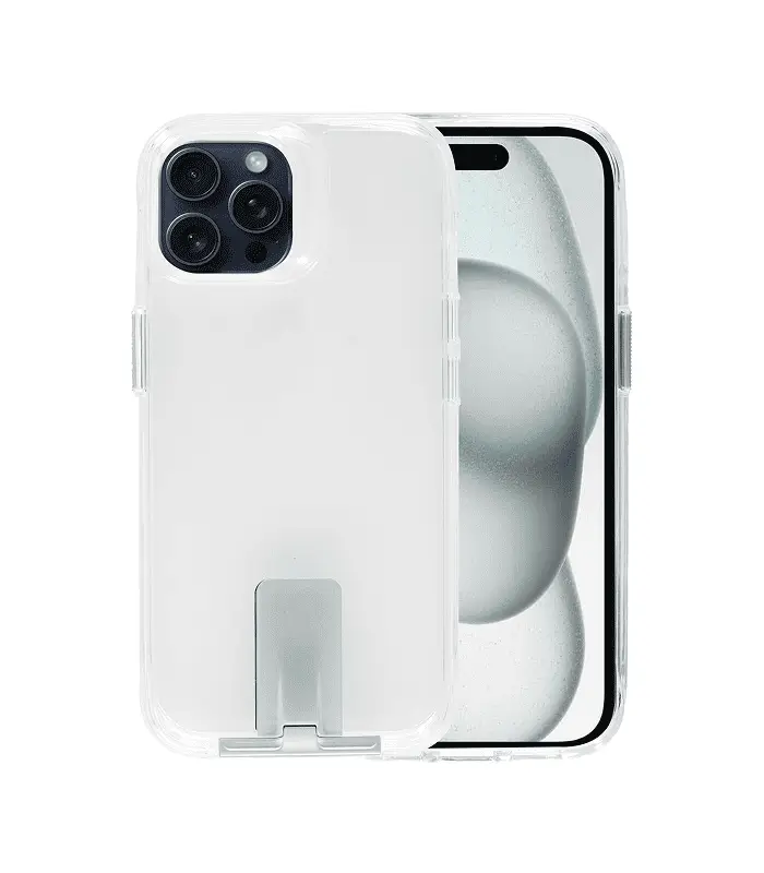 15P-STD-CLR 1 Funda transparente cristalina con soporte de metal - TRANSPARENTE para iPhone 15 Pro - Imagen 1