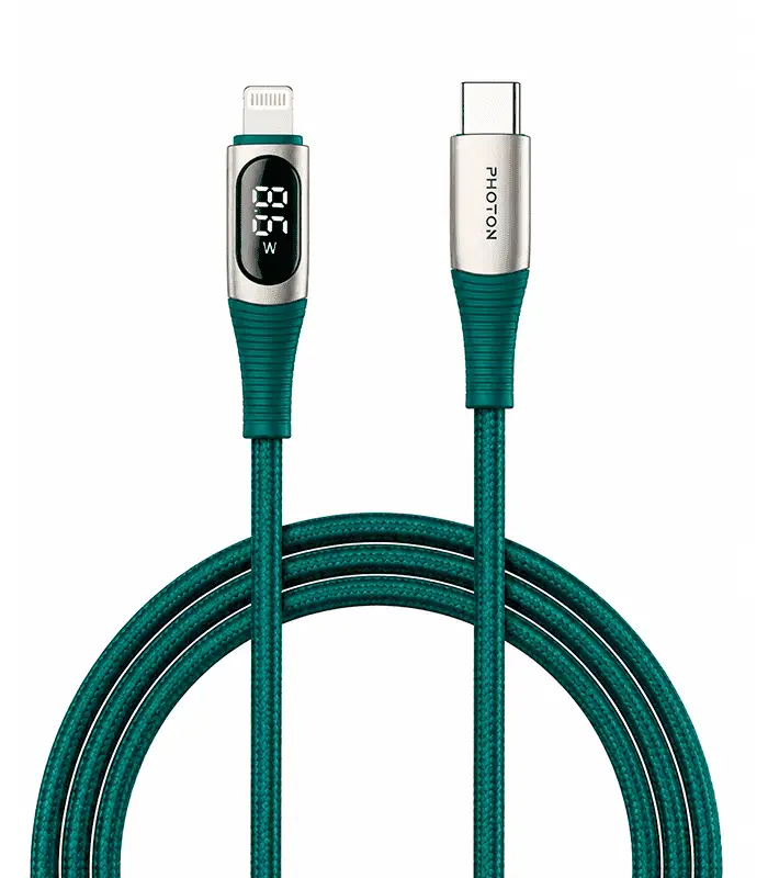 302103004020201 GRADO A/SIN EMPAQUE Cable USB-C a Lightning con Indicador de Consumo Electrico Color Verde (Photon) - Imagen 1