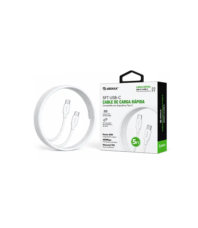 ACE-EK1003-CC-60W-5FT-WH CABLE USB-C A USB-C 1.5M ESOULK (BLANCO) - Imagen 1