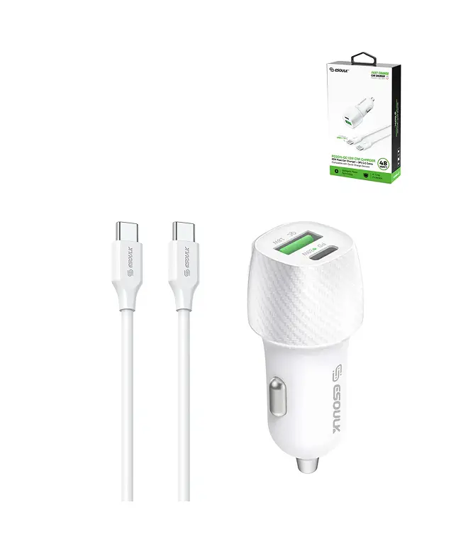 ACE-EK2007-UATC-C2C-48W-3FT-WH Cargador doble puerto USB-A/USB-C PARA CARRO - Imagen 1