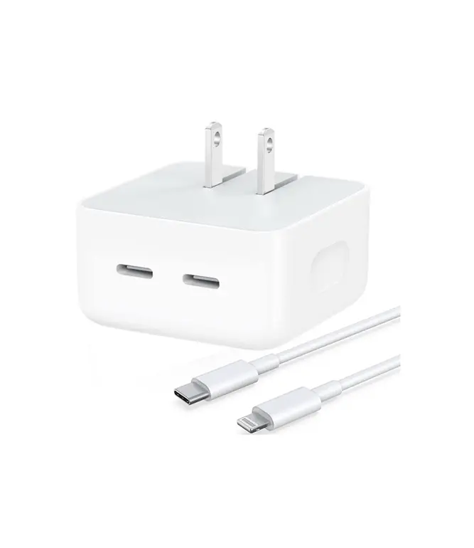 ACE-USB-2IN1-C2L-WB CARGADOR DOBLE PUERTO USB-C CON CABLE LIGHTNING 35W 1M (BLANCO) - Imagen 1