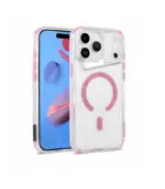 Funda 17 pro Max transparente-rosado con magsafe rosado brillante