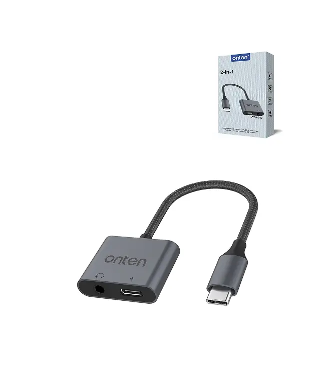 OTN-289 Adaptador 2 en 1 USB-C a AUX 3.5 mm + USB-C para carga - Imagen 1