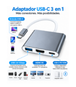 Adaptador Multipuerto USB-C 3 en 1 a HDMI / USB 3.0 / USB-C PD 100W - Imagen 2